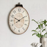 MODE HOME Large French Country Oval Wall Clock for Living Room Decor, Rustic Farmhouse Wall Clock Decorative