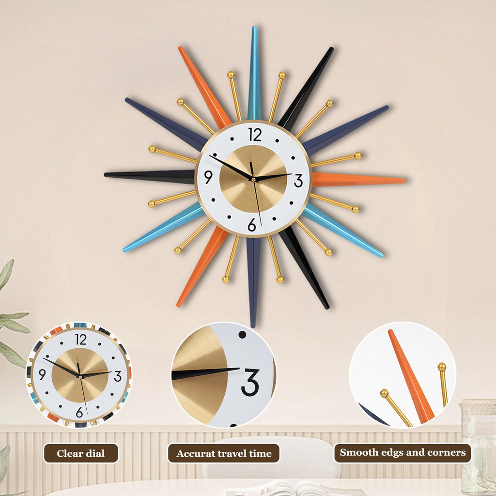 22-Inch Large Starburst Wall Clock - Mid-Century Modern Decorative Wall Clock, Silent Non-Ticking Quartz Movement
