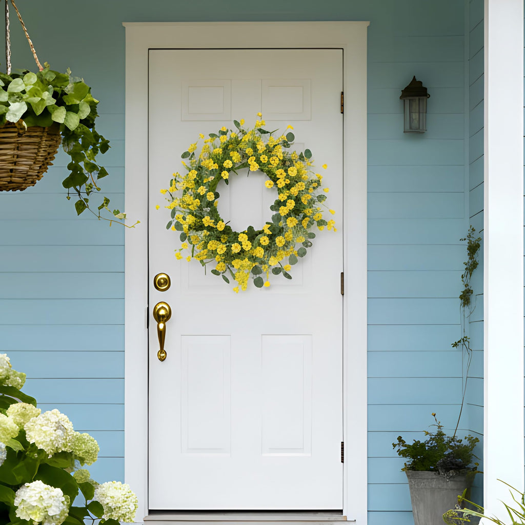 22" Daisy Eucalyptus Wreath for Front Door, Artificial Spring Summer Floral Wreath for Front Door, Home Farmhouse