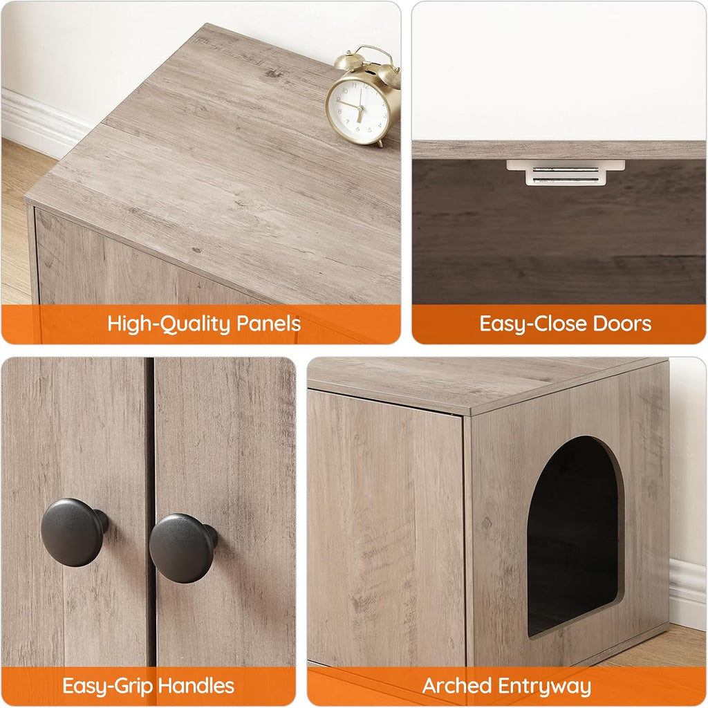 Cat Litter Box Enclosure, Hidden Litter Box Furniture with Side Entry, Litter Box Cabinet, Indoor Cat House, End Side