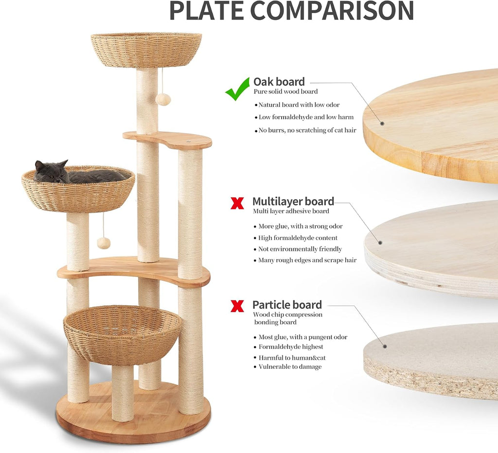 54" Modern Cat Tree Tower for Indoor Cats, Large & Multi-Cat Homes