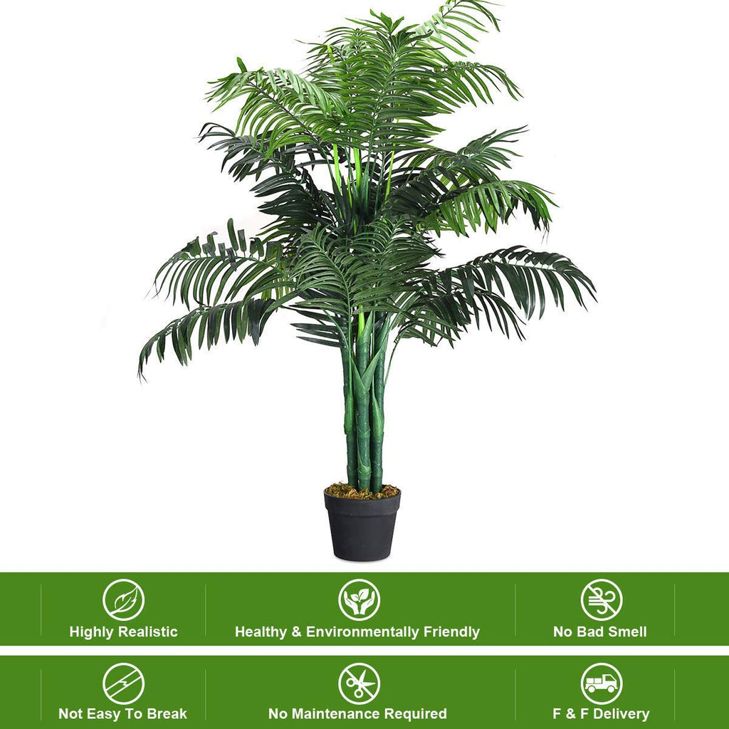 Ficus Fake Artificial Greenery Plants Pot Decorative Home, Office, Lobby (3.5Ft Palm Tree), Green