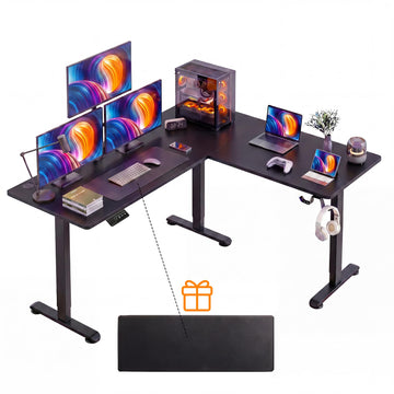 63 Inch L Shaped Electric Standing Desk Height Adjustable, Black