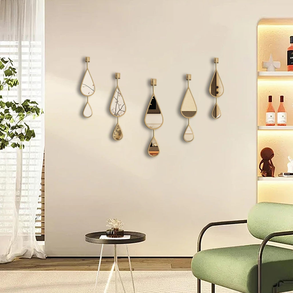 Wall Mirror Decorative Mirrors Mounted Decor Tear Drop Shape Gold Living Room Entryway Bathroom Vanity Brassy Gold
