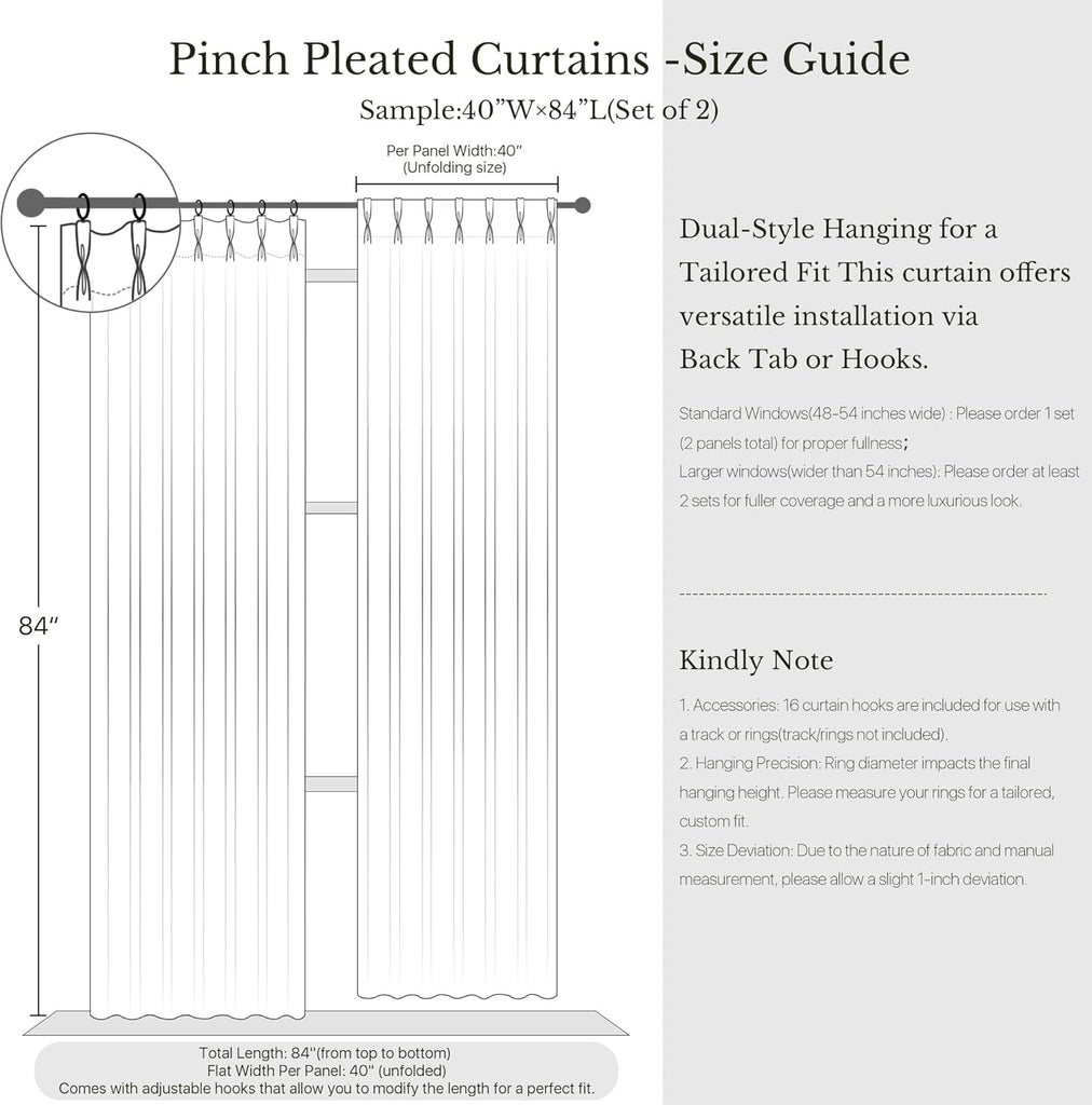 395GSM Heavyweight Pinch Pleat Oatmeal Faux Linen Curtains 84" Long, Room Darkening Thermal Drapes, Double-Sided