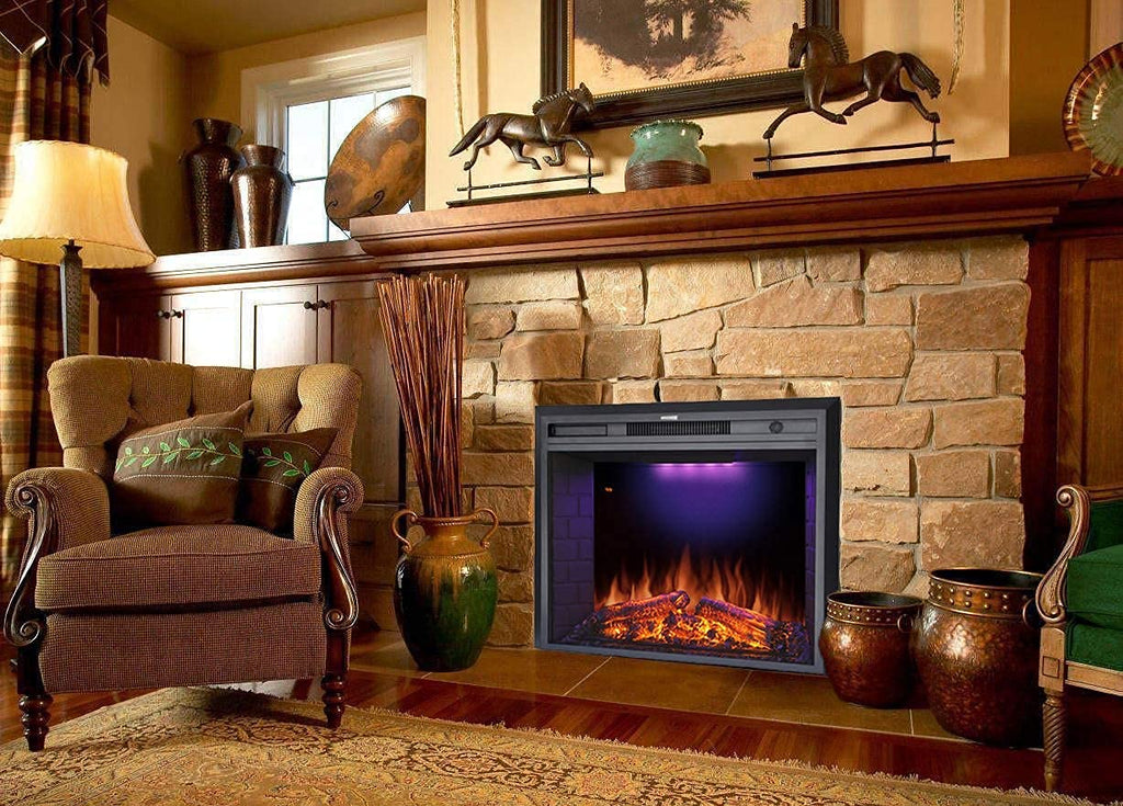 30'' Electric Fireplace Insert, Retro Recessed Fireplace Heater with Fire Cracking Sound, Remote Control & Timer