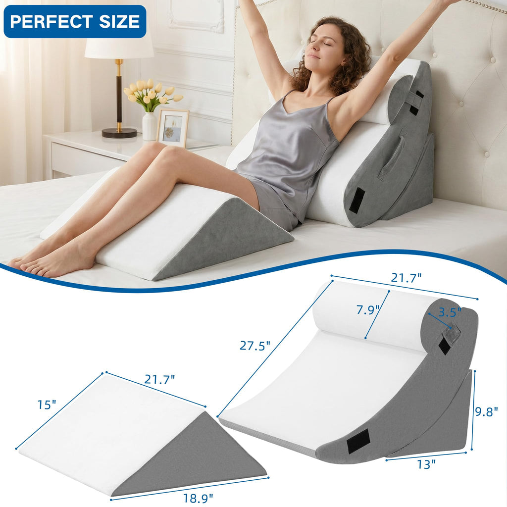 4Pcs Orthopedic Wedge Pillow, Adjustable Triangle Support Pillow for Back Pain Relief & Post Surgery Use, Soft Bed