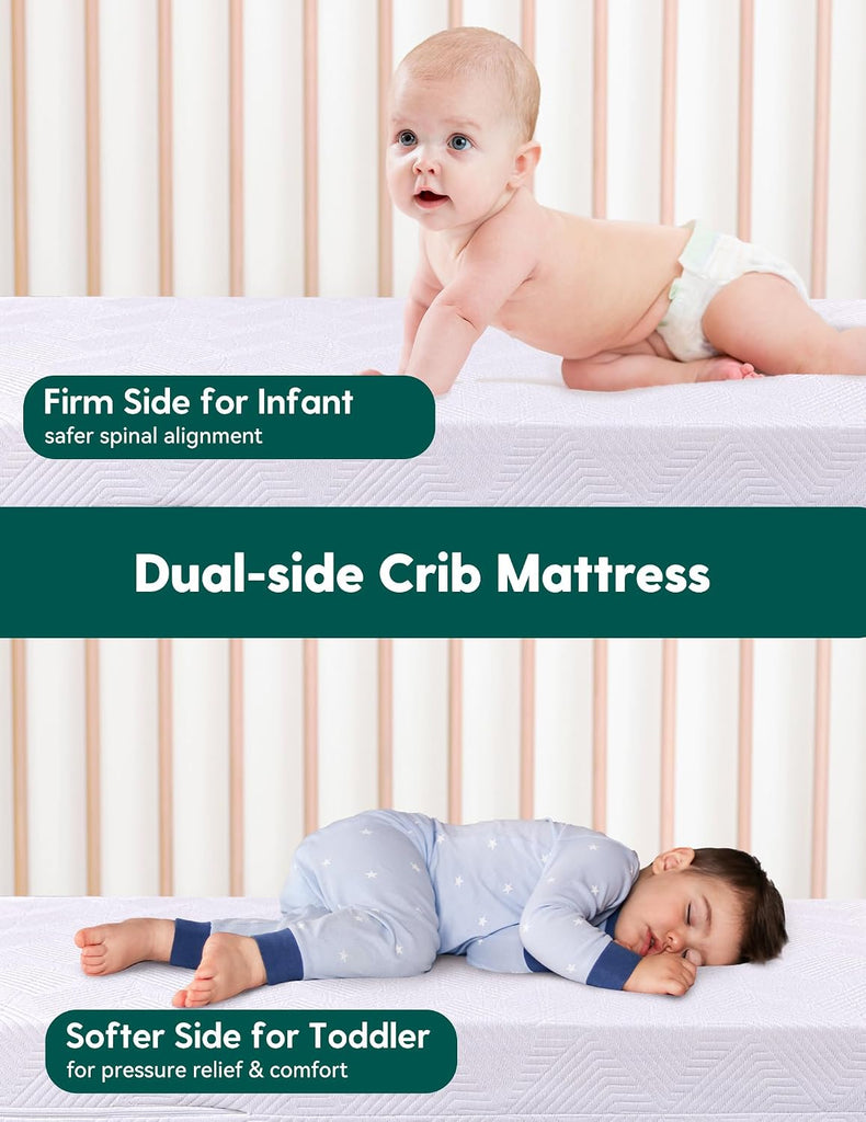 Ergonomic Zoning Crib Mattress, Memory Foam Toddler Mattress | Dual-Sided, 6" Thick, Removable & Machine Washable