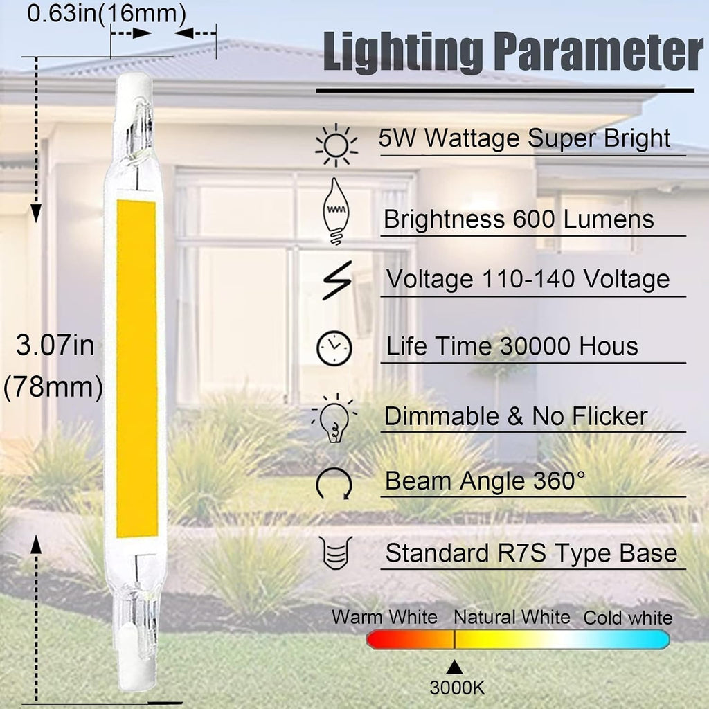 R7S LED Bulb 78mm 5W Halogen Bulbs Replacement 75W R7S Base Bulb J Type Linear Double Ended Bulb Lamp Floodlight