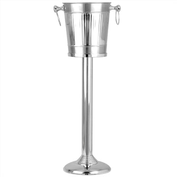 Vertical Striped Nickel Plated Majestic Wine & Ice Bucket with Steel Bucket Stand | Wine Chiller On Stand Kitchenware