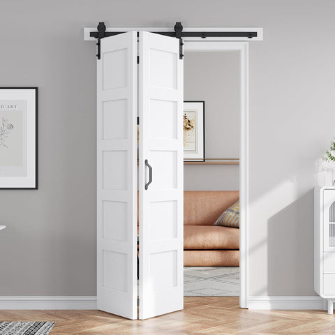 42X84(Double 21x84) Bifold Door Bi-fold Barn Doors White Double with 46" Hardware Track Kit Included