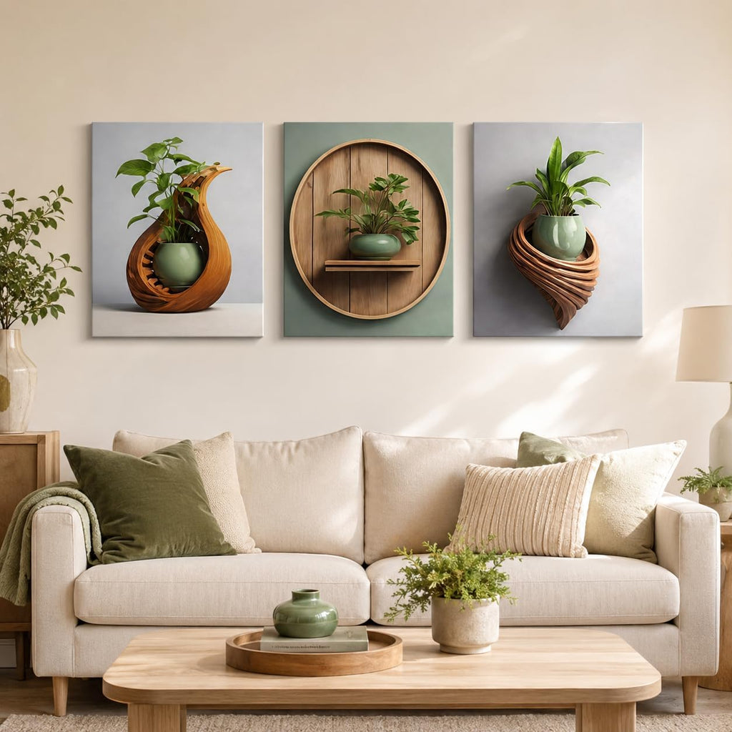 3 Piece Wall Art 16 x 20 Inches, Framed Canvas Set, Modern Botanical Vase Wall Decor Bedroom Office Hallway, Neutral