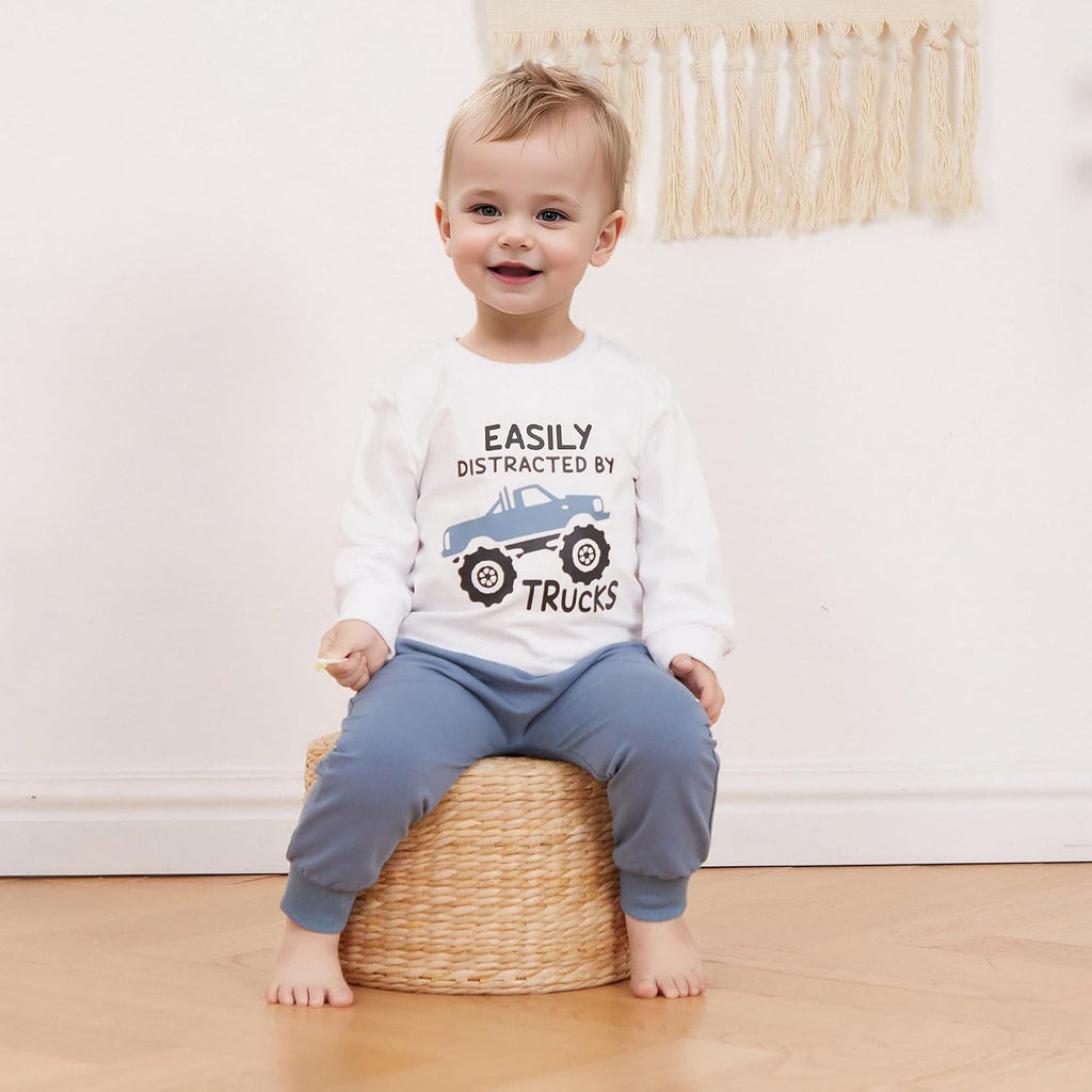 Toddler Boy Clothes Baby Kids Truck Fall Winter Outfit Sweatshirt Pants Set