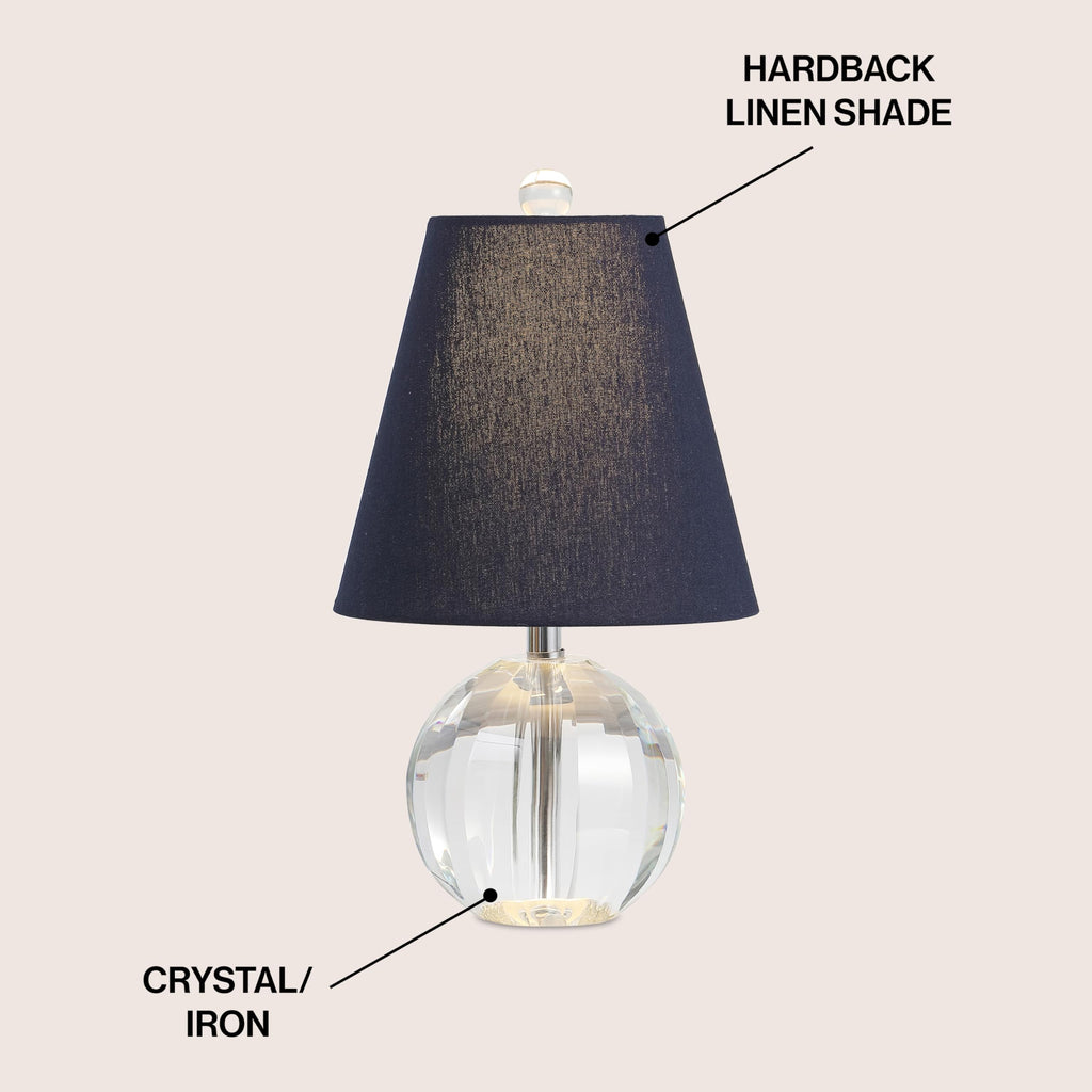 Goddard 16" Crystal Ball Orb Metal LED Table Lamp, Clear/Navy