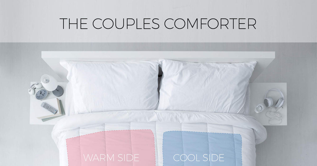 Dual Zone Couples Comforter - Warm (Thick) Side - Cool (Thin) Side, Hypoallergenic, Down Alternative, Corner Ties