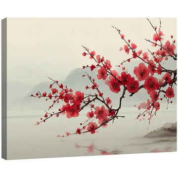 Framed Canvas Wall Art, Cherry Blossom Decor, Sakura Painting, Pink Floral Artwork, Japanese Wall Decor, Bedroom Wall
