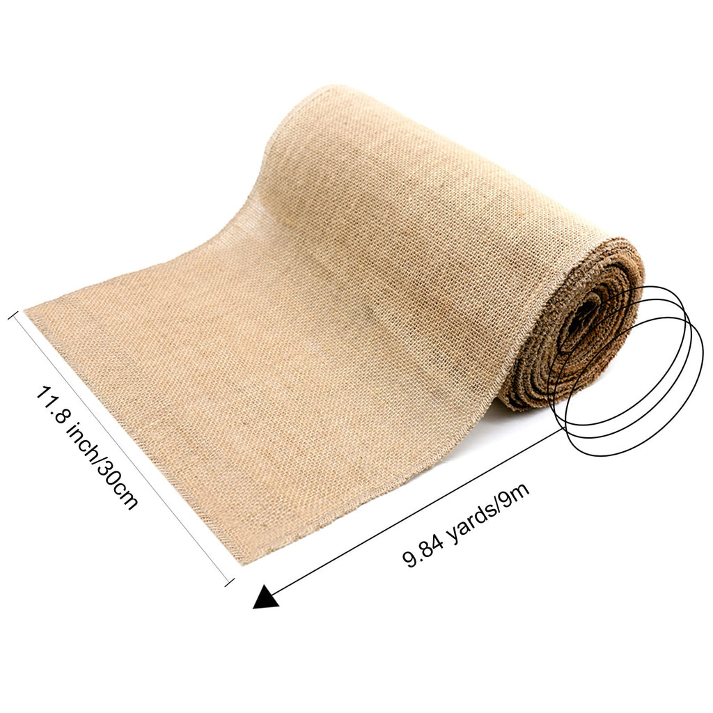 10 Yard Long 12" Wide Natural Burlap Fabric Roll for Craft Projects, Home Decor, Wedding Decor