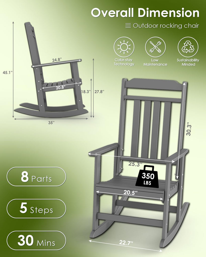Classic Outdoor-Rocking-Chairs-Set-of-4, HDPE Rocker, Grey