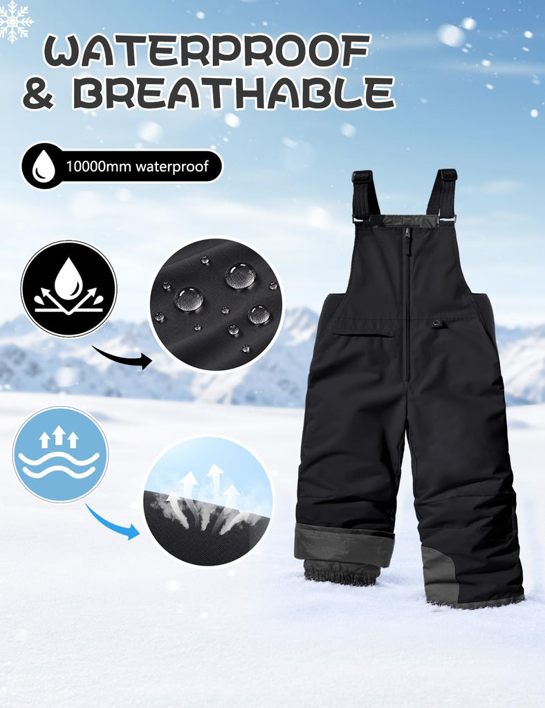 Toddler Snow Bibs Unisex Waterproof Winter Ski Pants for Boys Girls