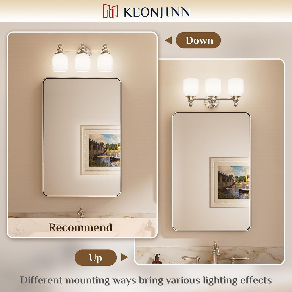 4-Light Brushed Nickel Vintage Bathroom Light Fixtures Over Mirror | 2X Thicker Frosted Glass Shade, UL Listed E26