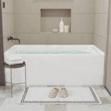 60 Inch Alcove Soaking Bathtub, Rectangular Acrylic Tub with Integral Apron, Left Drain, Glossy White Finish, Brushed