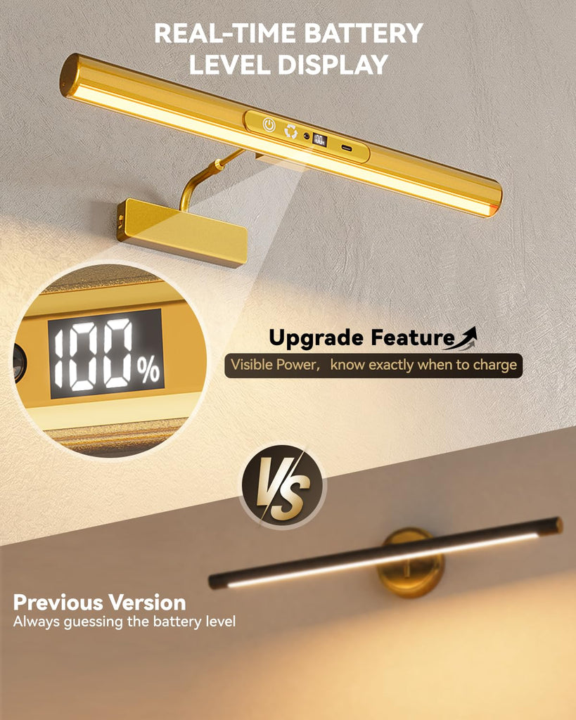 13" Rechargeable Picture Light for Wall with Remote, Gold 2-Pack