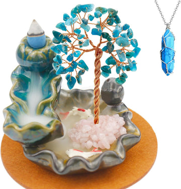 Waterfall Burner, Crystal Tree Backflow Incense Holder, with 30 Incense Cones, 30 Incense Stick, 1 Healing Crystal