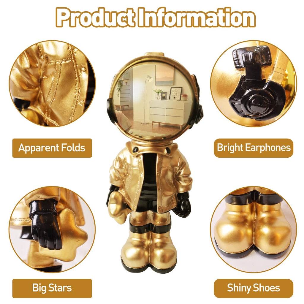Astronaut Statue, Spaceman Sculpture Polyresin Figurine Gold