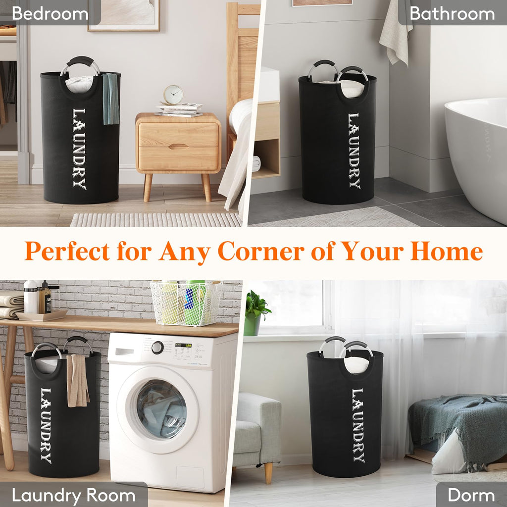 120L 2-Pack Large Laundry Basket, Collapsible Laundry Hamper with Aluminum Handles, Waterproof Freestanding Dirty