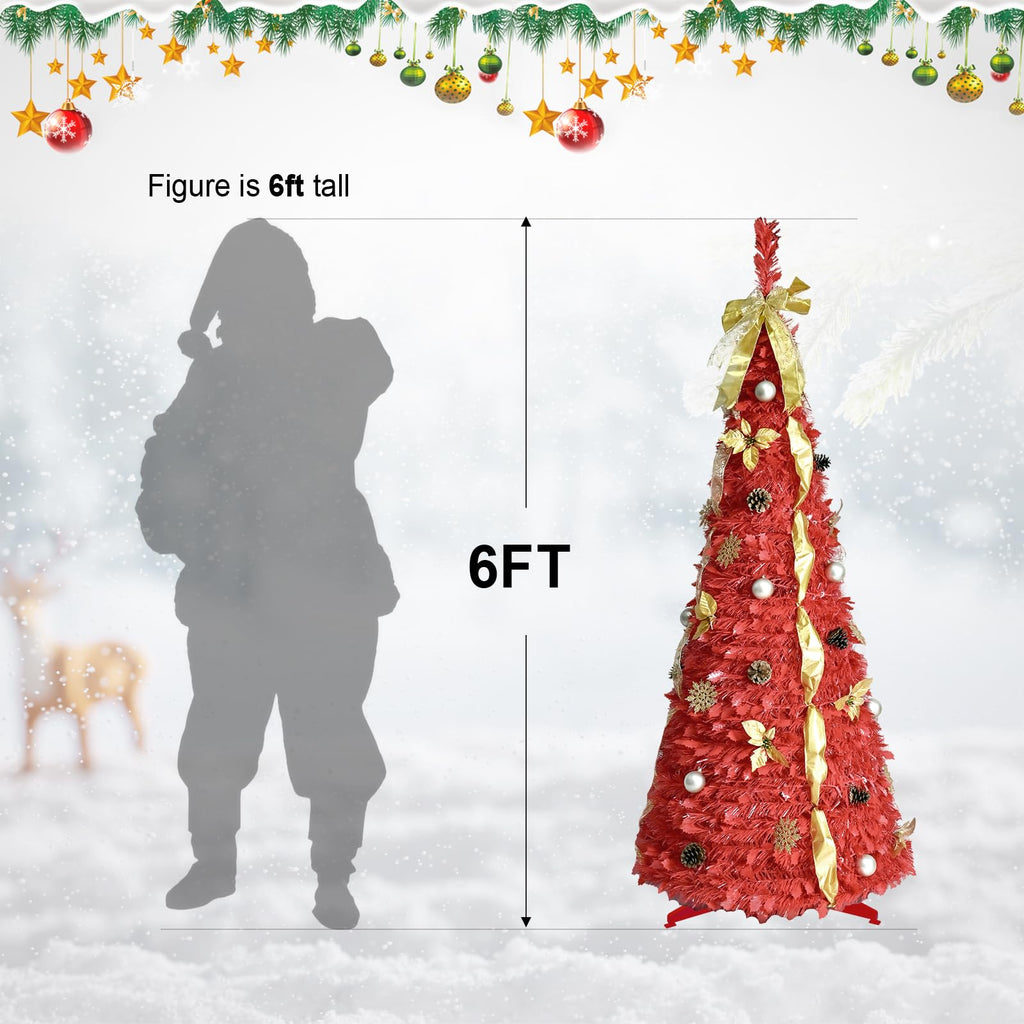 6ft Pop Up Artificial with Lights, Decorated Prelit Collapsible with 150 Warm White Lights, Pull Up Xmas Trees for