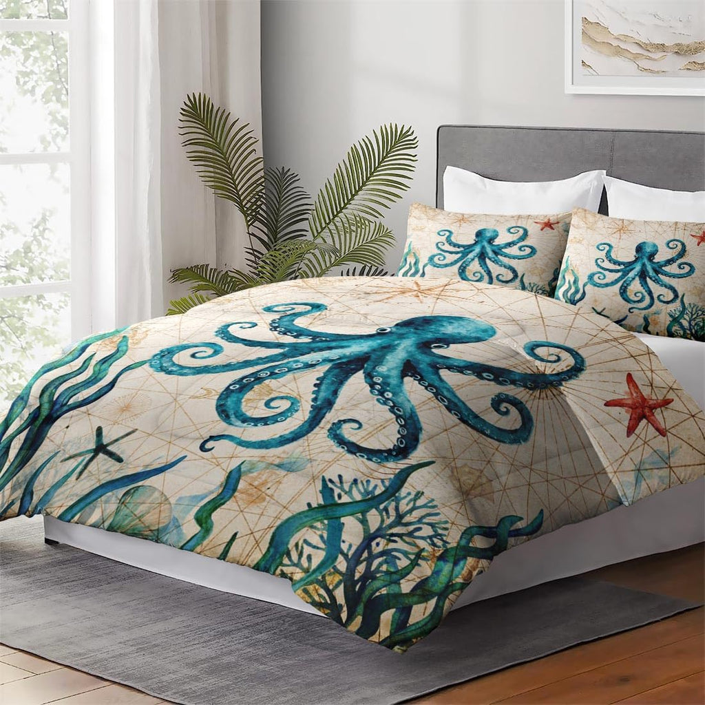 Comforter Set, 3 Pieces Ocean Beach Bedding, All Season