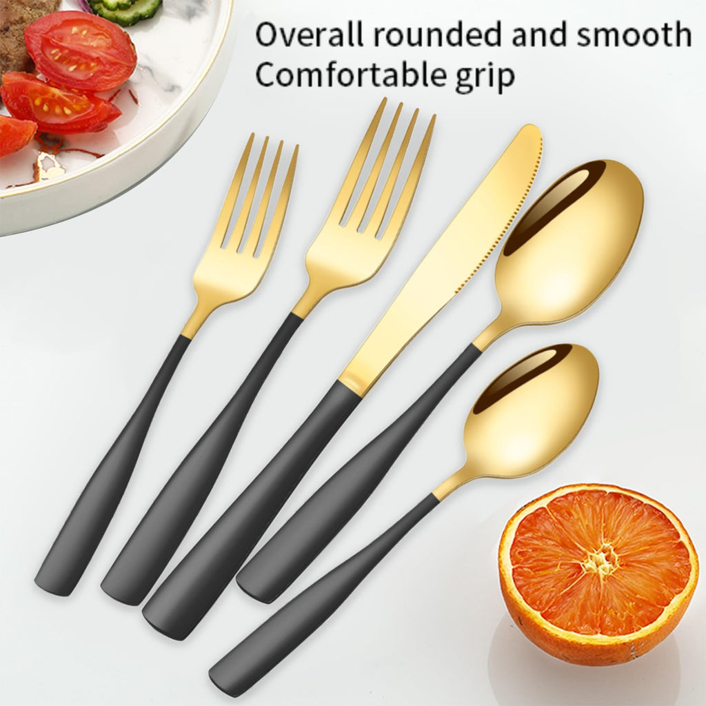 Black Gold Silverware Set for 8, Stainless Steel 40 Piece Modern Cutlery Set,Mirror Polished Heavy Duty Flatware Set