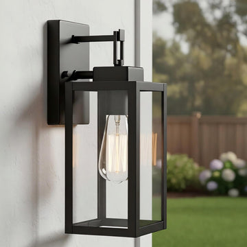 12" Black Wall Sconce Lights-12 Inch Outdoor Wall Light, Exterior Sconce Steel and Glass Outdoor Porch Light, Black