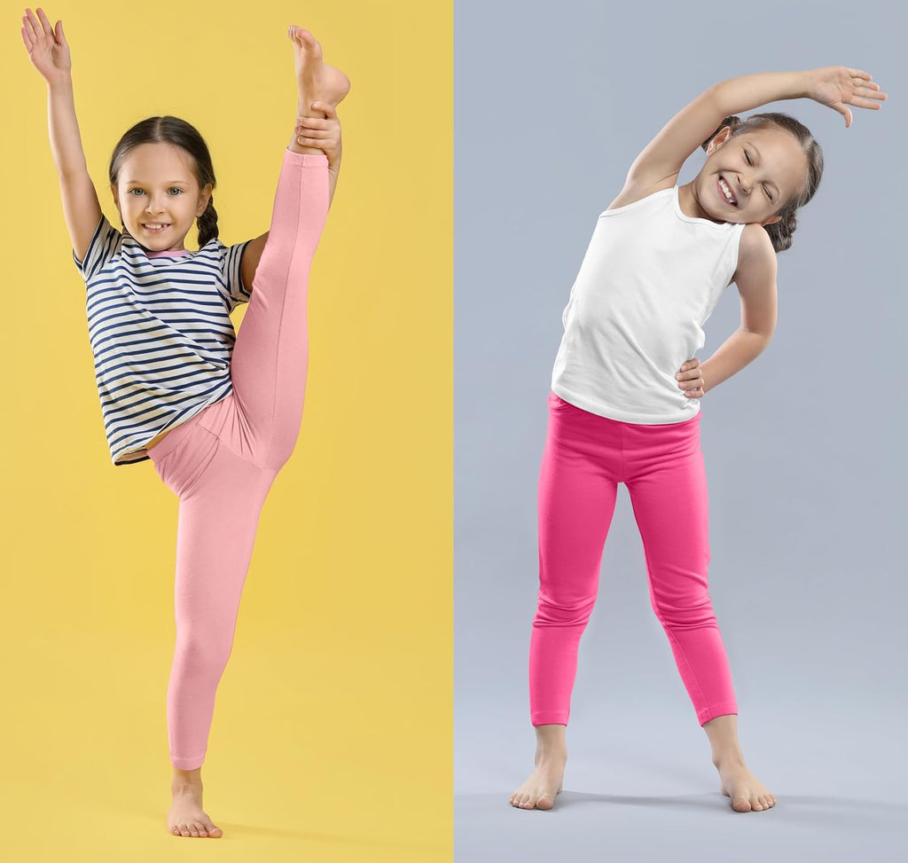 4 Pack Girls Cotton Leggings Stretchy Full Length Tight Pants