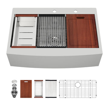 33 Farmhouse Kithchen Sink - 33 x 22 Inch Apron Front Ledge Drop In Workstation16 Gauge Stainless Steel Single Bowl