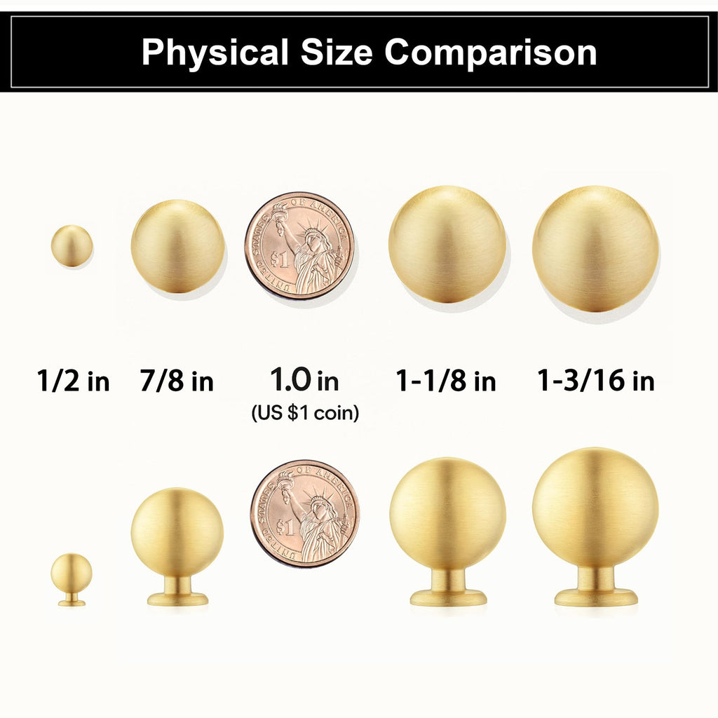 Brushed Brass Cabinet Knobs, Solid Brass Drawer 1-1/8"