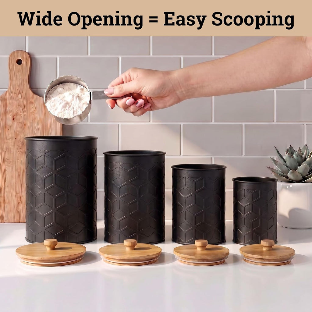 Kitchen Canisters for Countertop, Textured Iron w/Airtight Lids - Set of 4