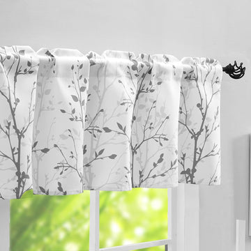 Tree Branch Printed Curtain Valance, 18 inches Long Window Treatment Valance, Grey Window Valances and Kid's Room,1