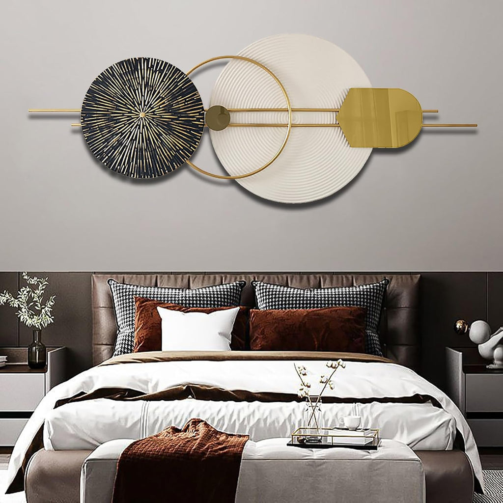 3D Round Metal Wall Art, Handmade Art Metal Round Nature Decorative Wall Sculpture Bedroom Dining Room, 47.2" x 19.7"