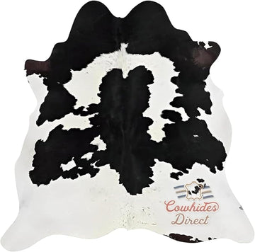 100% Genuine Cowhide Rug - Black & White Cow Hide Area Carpet - Animal Rugs & Western Home Decor - Real Cowhide Rug