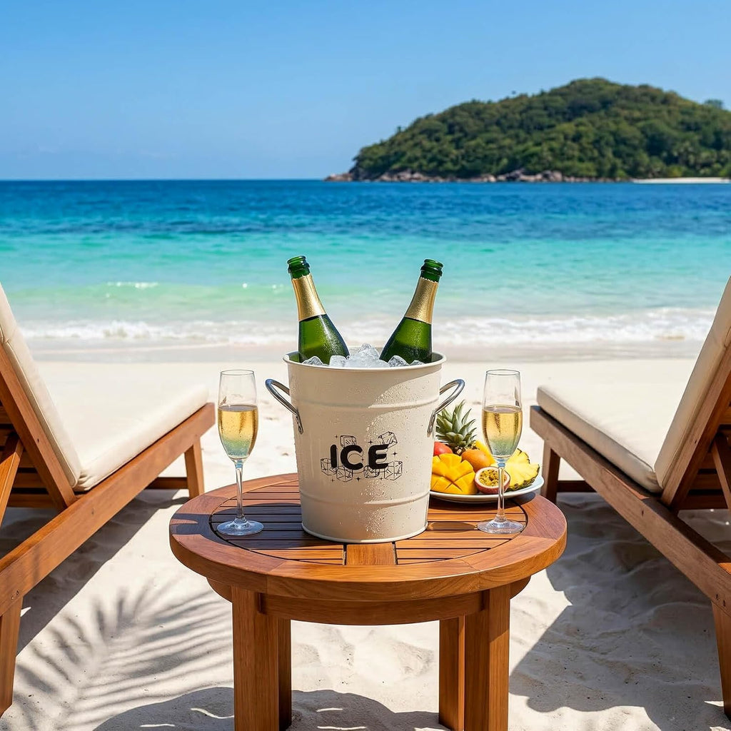 4L Ice Bucket with Scoop and Lid, White Galvanized Steel Beverage Tub with Handles, Double Wall Insulated Wine