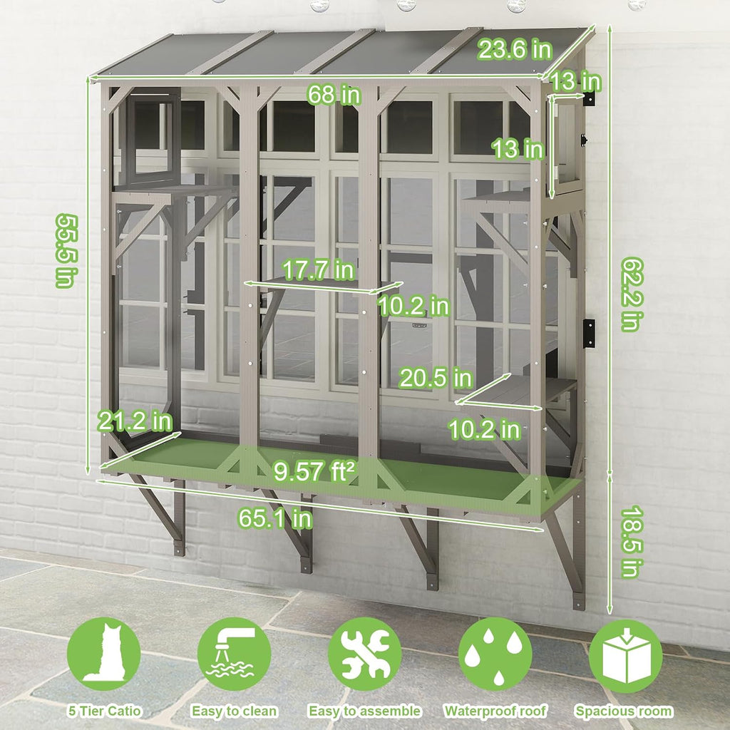 65.1" L Window Catio with 4 Jump Platforms, Mosquito-Proof Cat Window Box for Sunbathing, Napping, Overlooking, Study