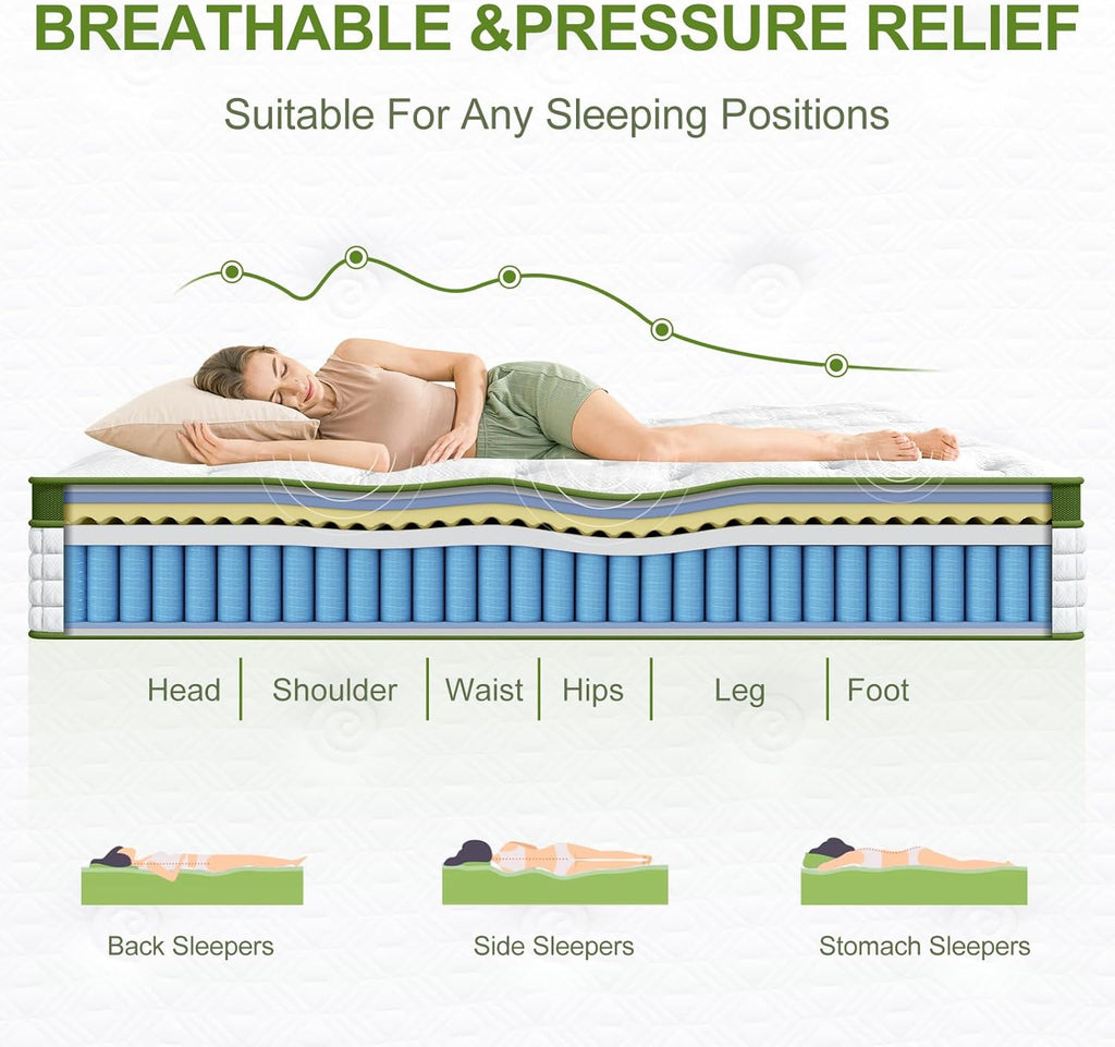 Medium Firm Cal King Mattress 13 Inch, Hotel Collection Hybrid Mattresses -Targeted Lumbar & Shoulder Support for