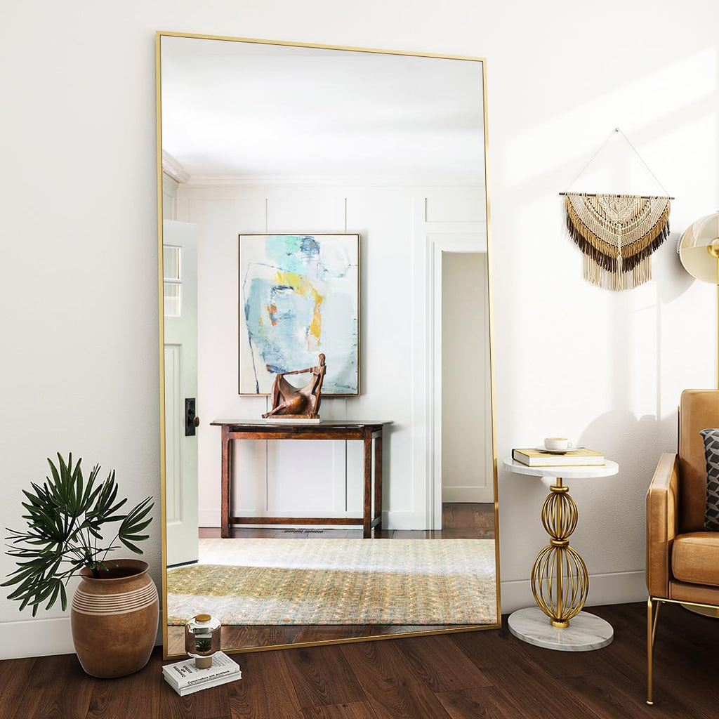 Oversized Full Length Mirror, 86" x 40" Floor Mirror with Stand, Aluminum Alloy Frame Full Body Mirror, Standing