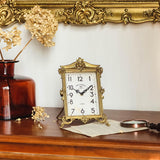 NIKKY HOME Vintage Gold Table Clock, Silent Non-Ticking Battery Operated Retro Desk Shelf Mantel Small Metal Clock for