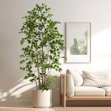 Artificial Ficus Tree Indoor 8ft, Large Potted Faux Tree with Realistic Silk Leaves & Trunk Corner Decor