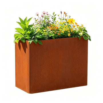 Corten Steel Planter Box 36" L x 15" W x 24" H, Heavy Duty Tall Rectangle Planter Box with Removable Insert Shelves &
