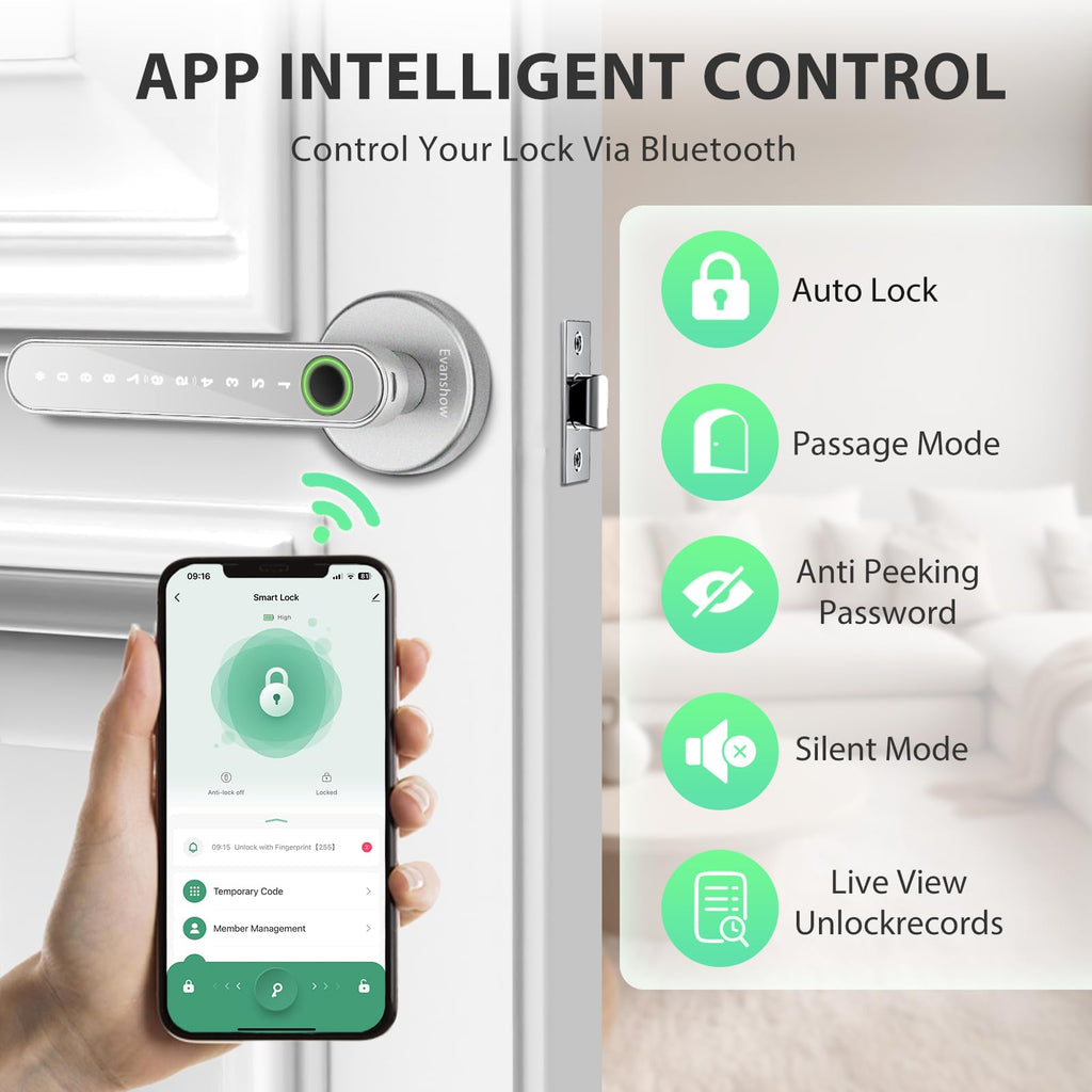 Smart Door Lock with Knob, Keyless Entry Door Locks with Handle, Fingerprint Door Knob /Front Door/Apartment, Generate