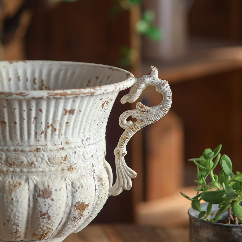 Balcony Vintage Style Distressed White Metal Indoor Outdoor and Garden Planter European Retro Rustic Shabby Chic Iron