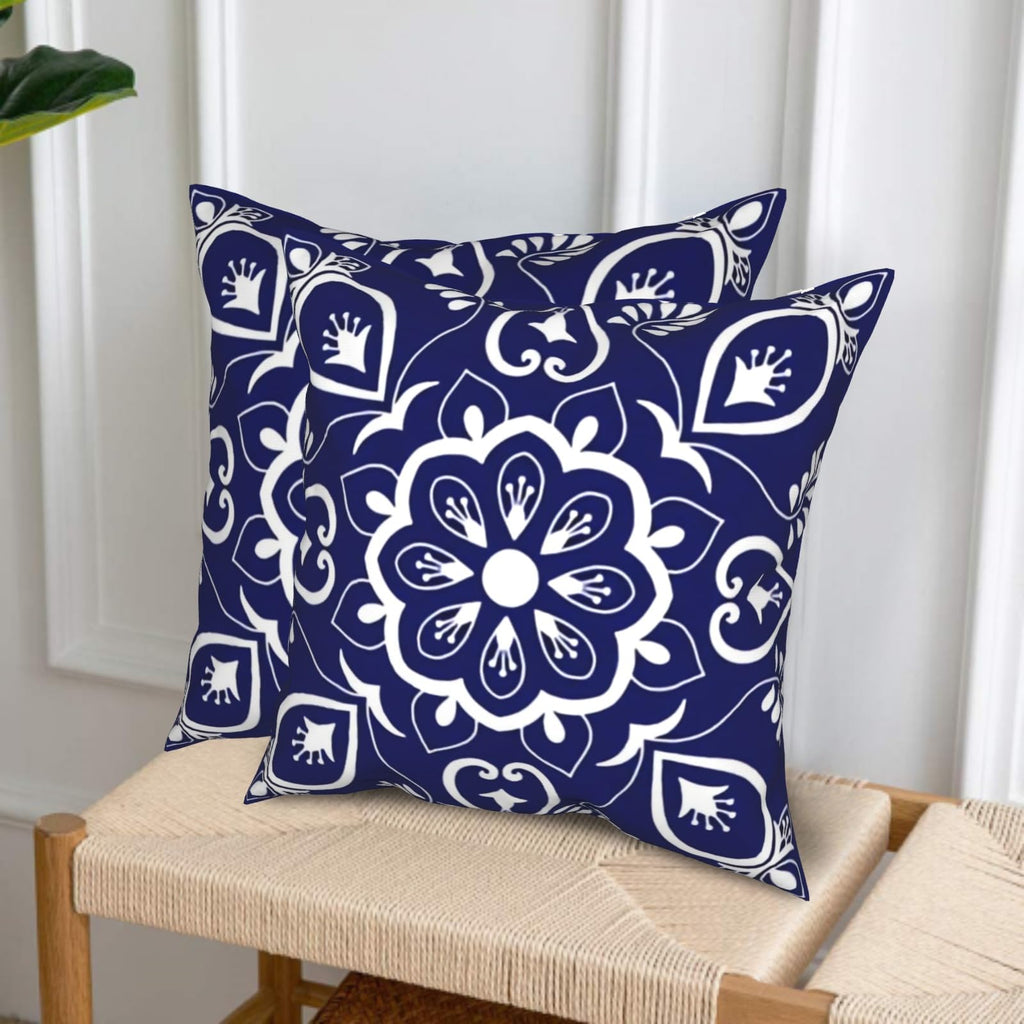 Mexican Talavera Throw Pillow Covers Blue Moroccan Square Pillowcases Cushion Cover 18x18 Inch for Room Sofa Chair